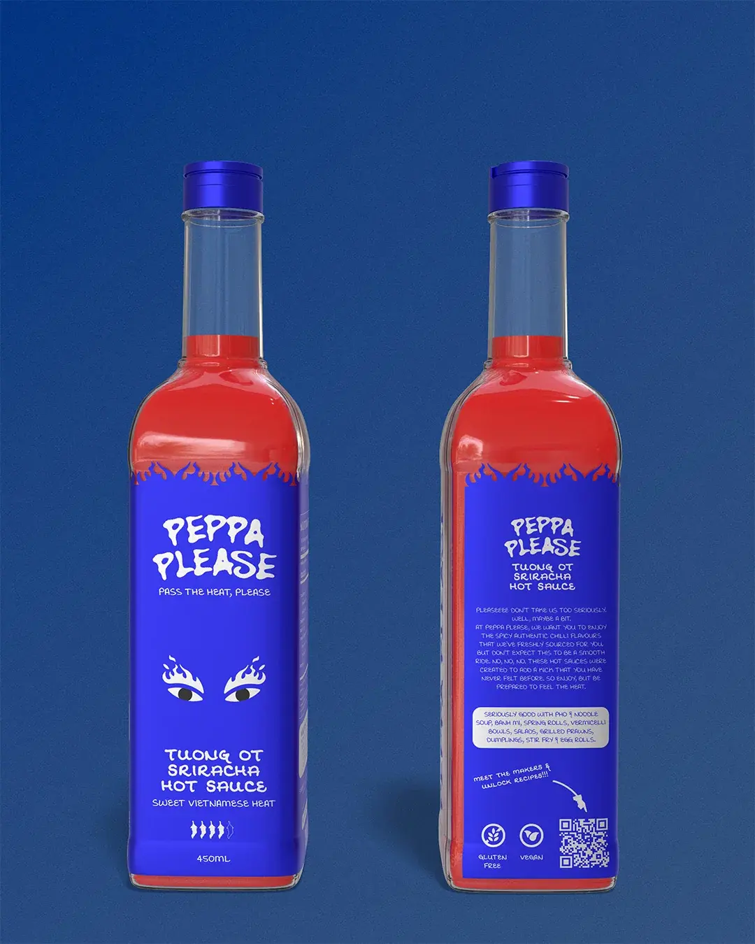 Peppa Please Tương ớt Sriracha Bottle and Back Label